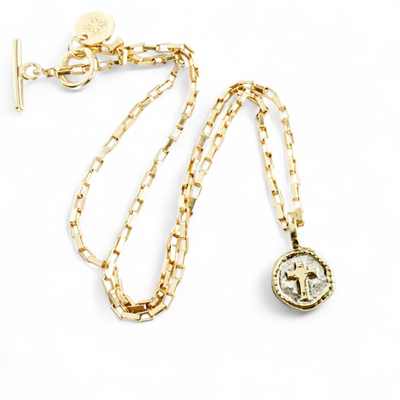 Constantina Coin Cross Necklace - Gold