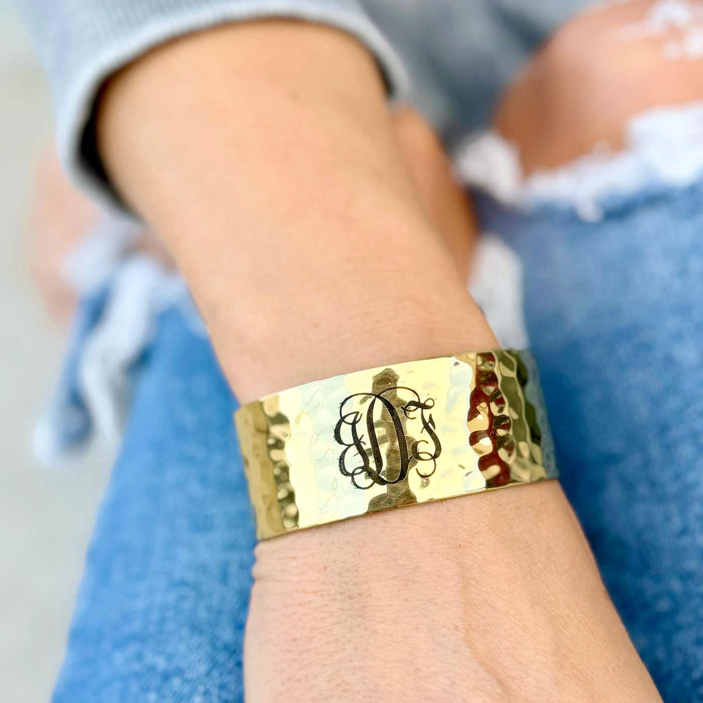 1.0 Custom Engraved Monogram Gold Cuff - Vine Font