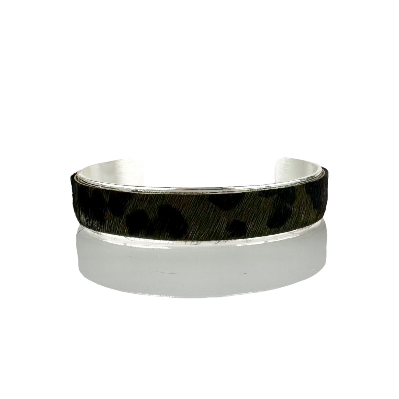 *Calfskin Olive Leopard .5 Cuff on Silver