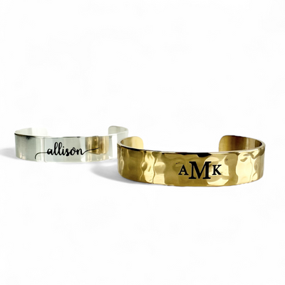 .5 Custom Engraved Monogram Gold Cuff - Garamond Font