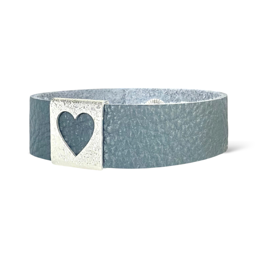 Monique Leather Heart - Slate Blue