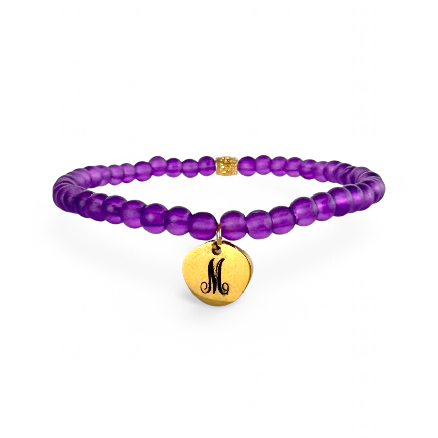 Kimbo- Single ENGRAVED Initial Gold Charm - Purple