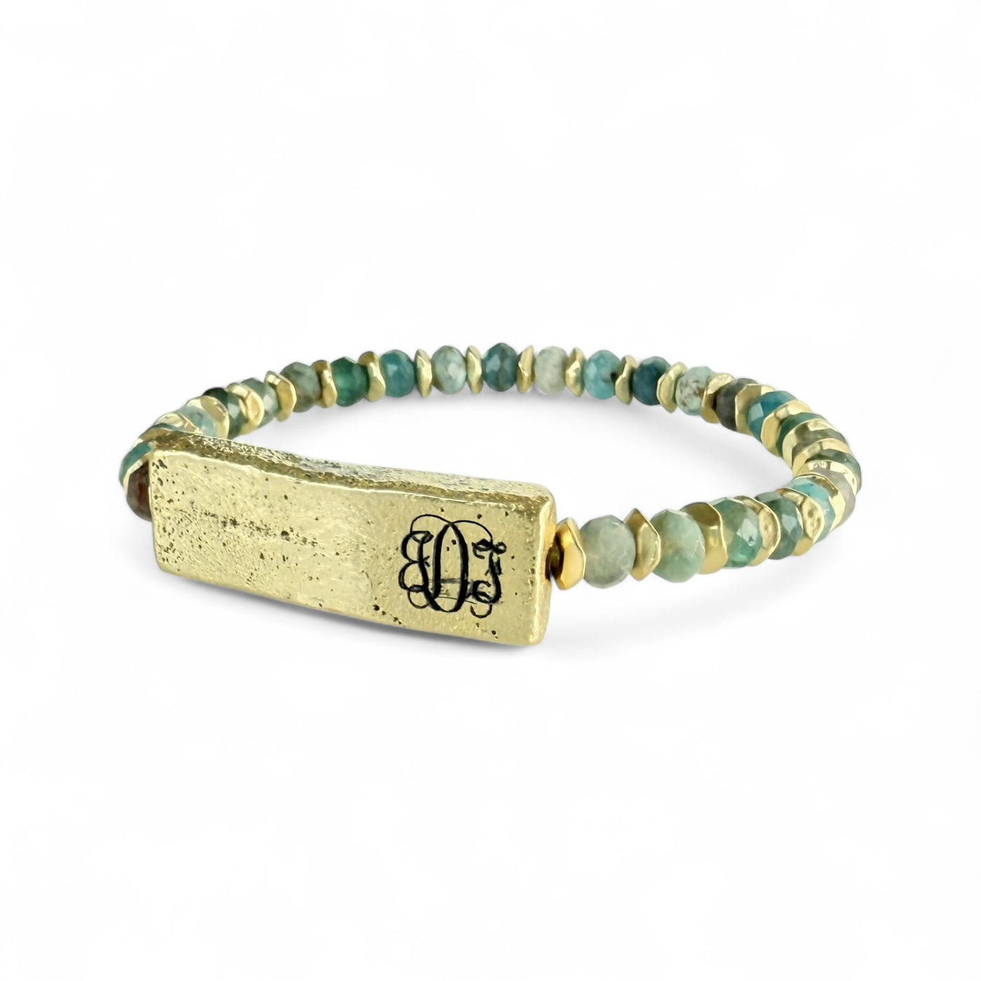 Tessa Engraved Gold Plate with Aventurine Blues - Monogram in Vine Font