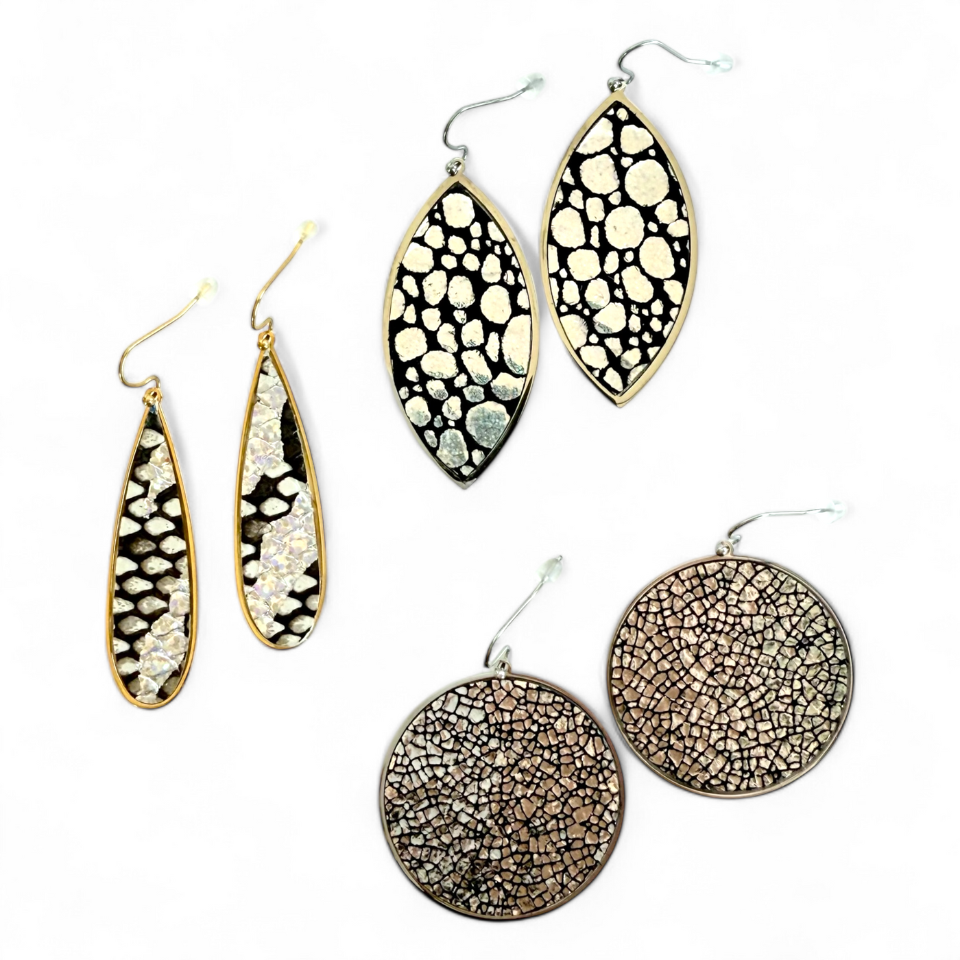 Mirror Ball Leaf Earrings on Silver-OTC