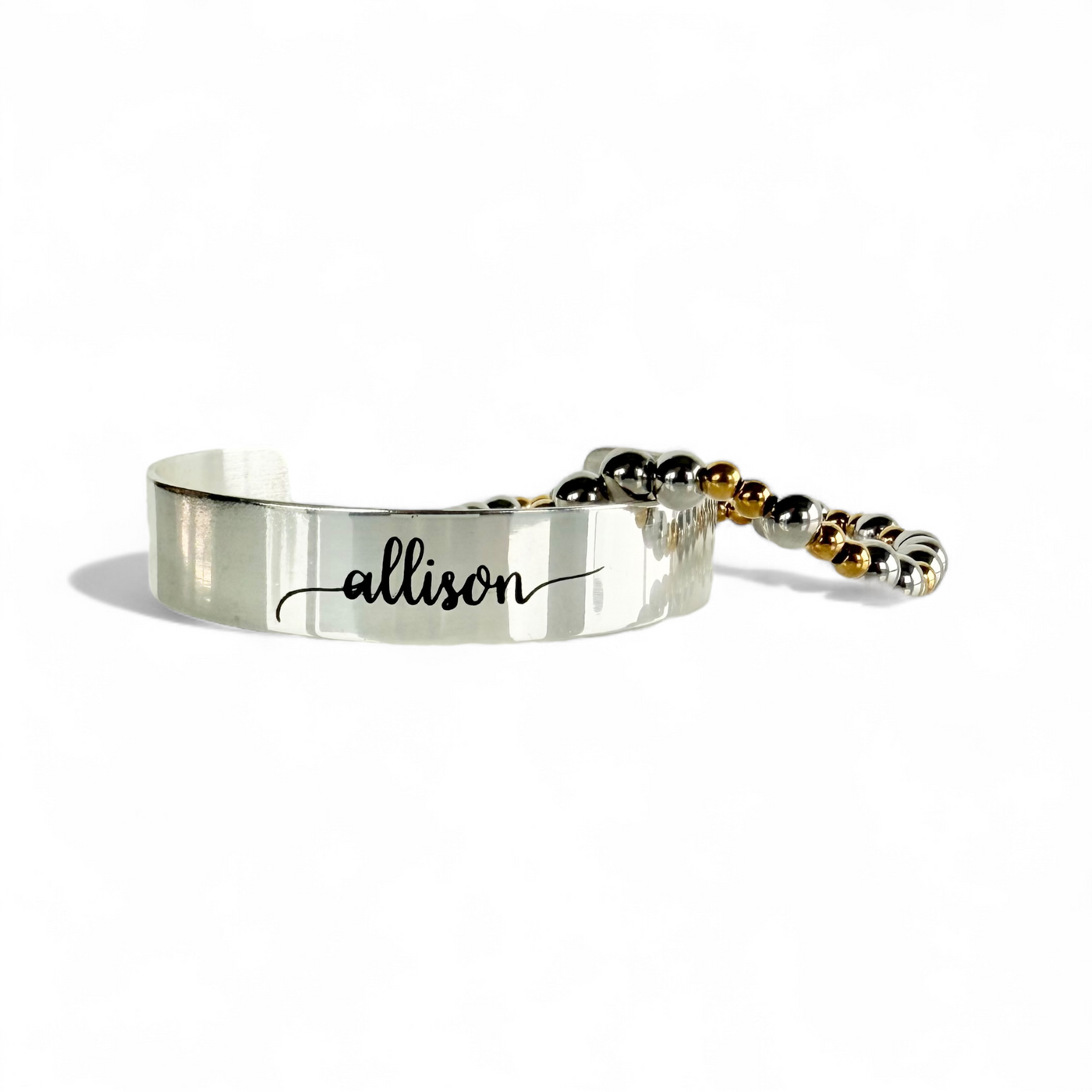 .5 Custom Engraved Silver Cuff - Lower Case Name in Pacifico Font