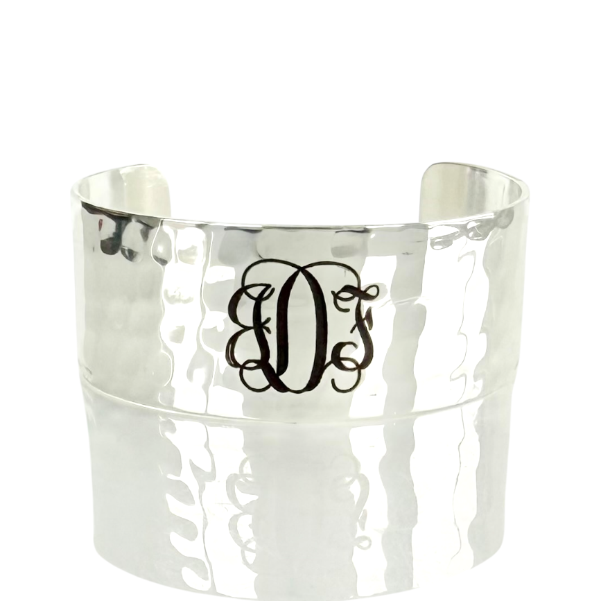 1.0 Custom Engraved Monogram Silver Cuff - Vine Font