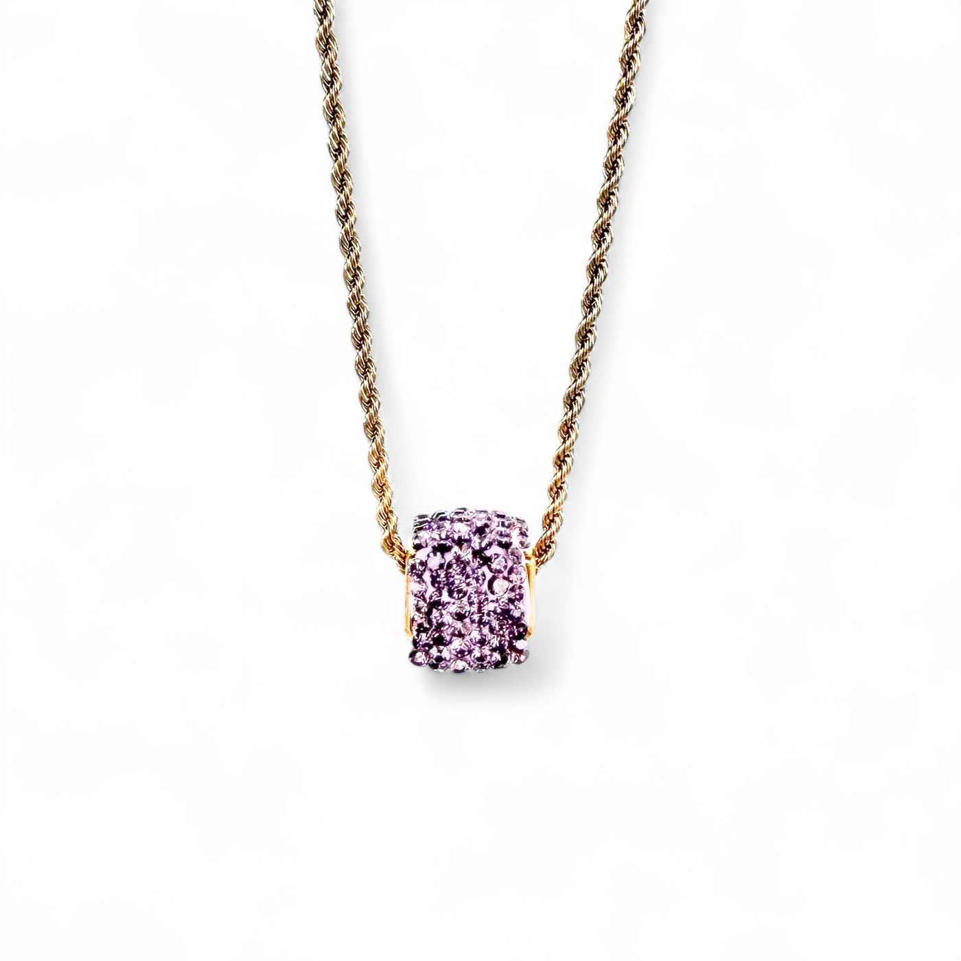 *Perfect Square Pavé Pink Necklace - Gold