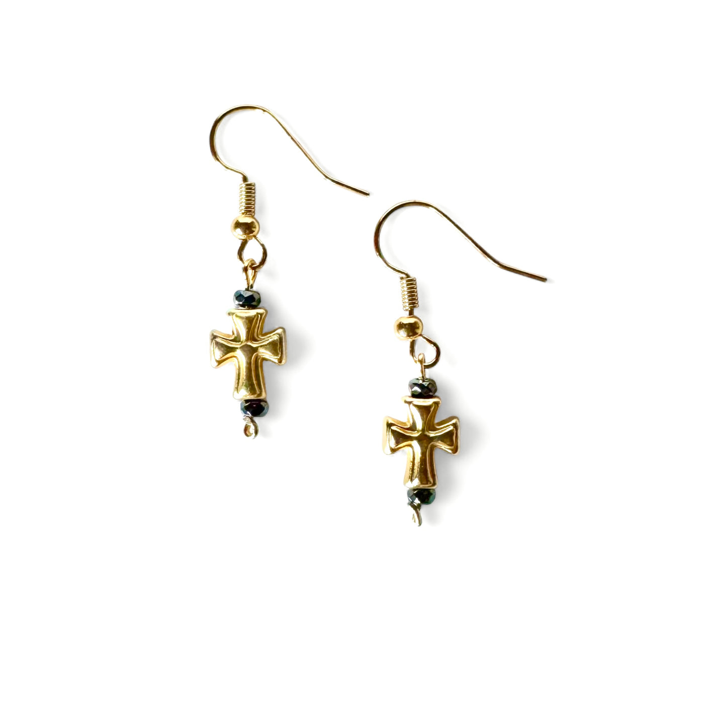 Annette Cross Earrings - Gold with Hematite