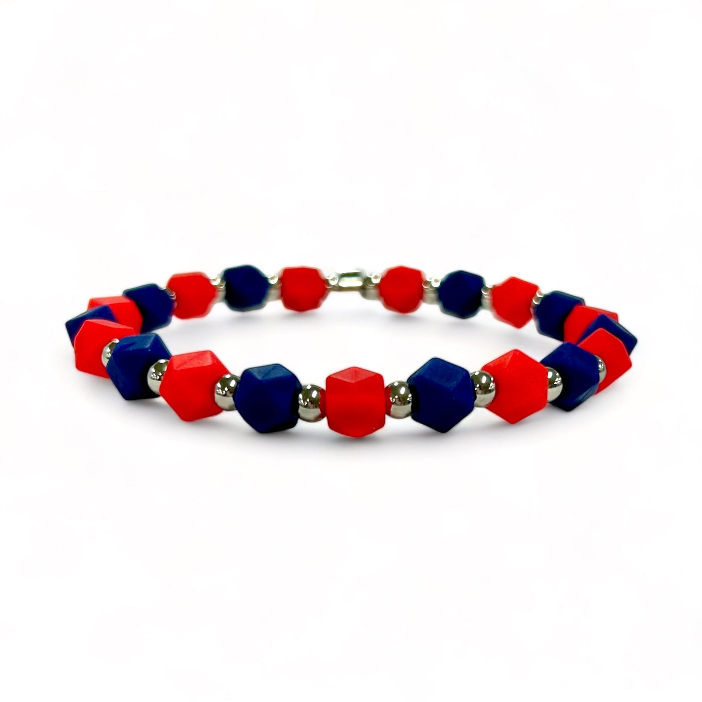 *Hexagon Bracelet - Red and Navy with Silver