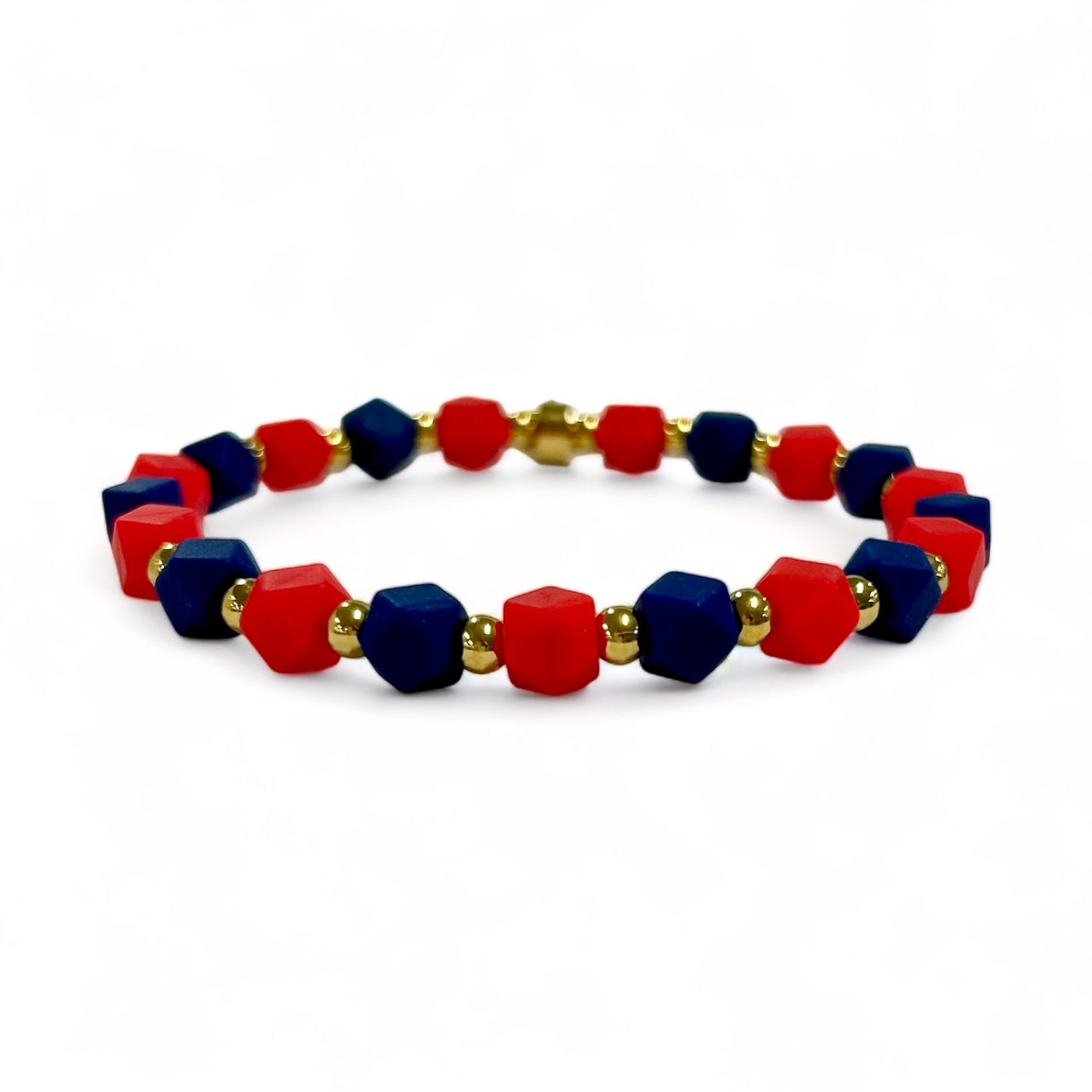 *Hexagon Bracelet - Red and Navy with Gold