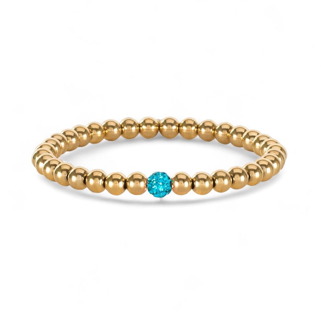 Ireland Inline Gold 6mm Beaded Bracelet - Light Turquoise