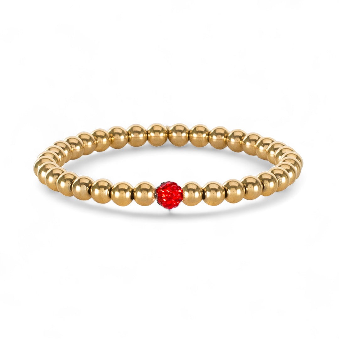 Ireland Inline Gold 6mm Beaded Bracelet - Red