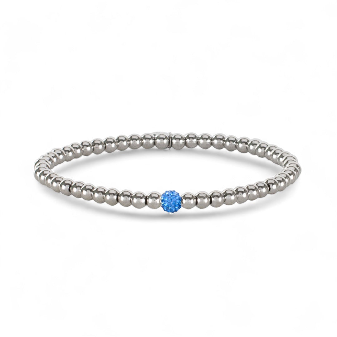 Ireland Inline Silver 4mm Beaded Bracelet - Light Blue