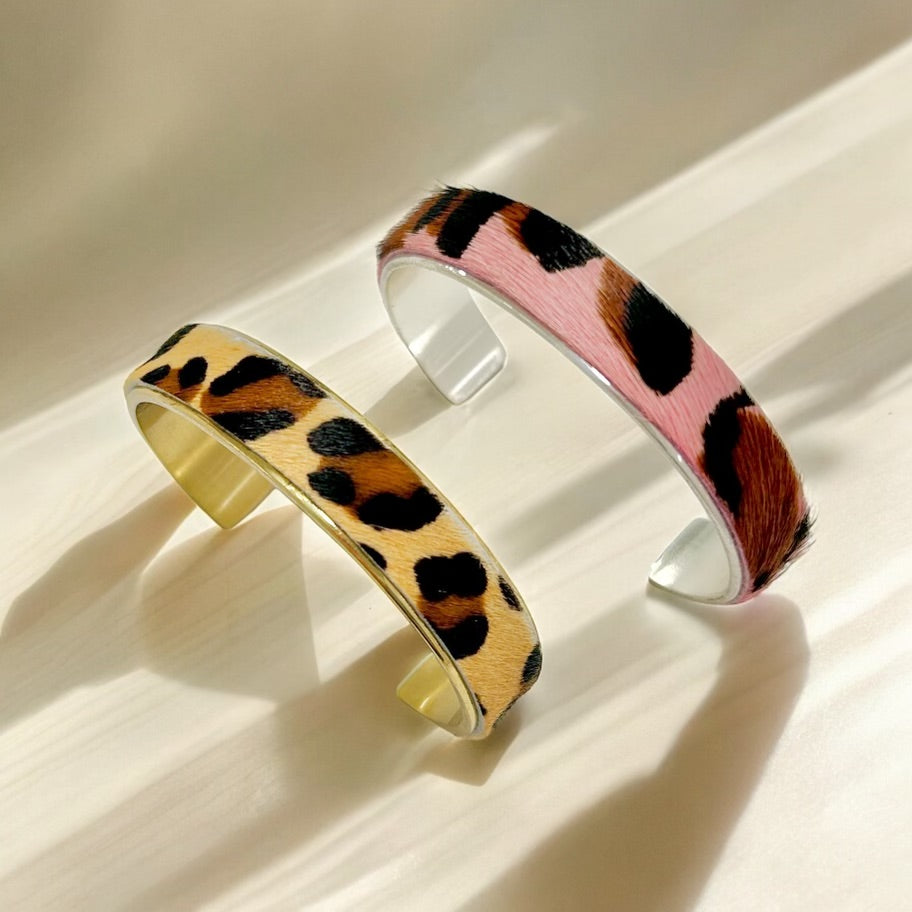 *Calfskin Pink Leopard .5 Cuff on Silver