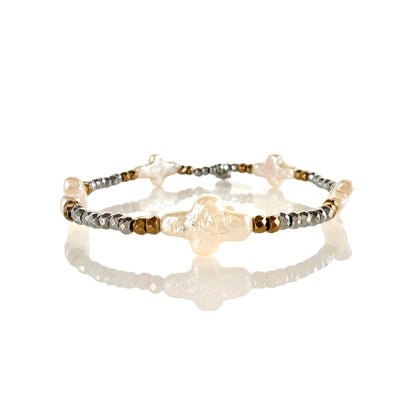 Marychelle Beaded Bracelet with Crosses in Mother of Pearl